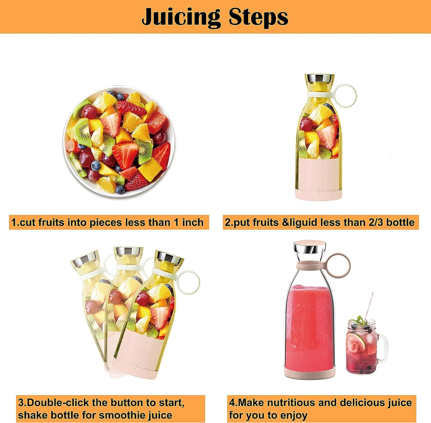 Portable USB Rechargeable Juicer Bottle – Fresh Juice Anytime