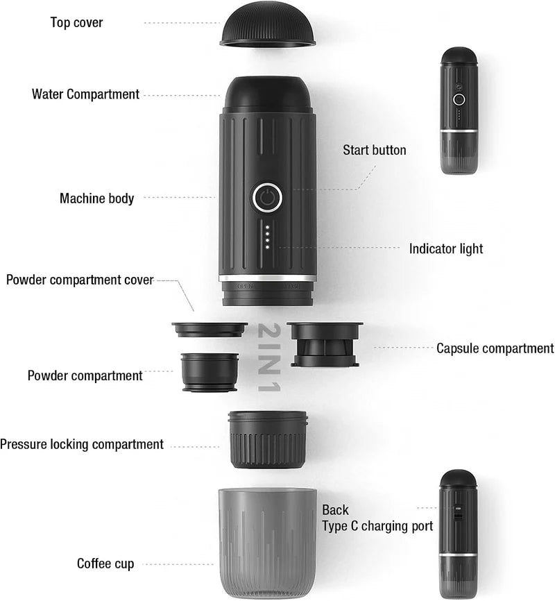 Compact Espresso Coffee Maker – Portable Mini Coffee Machine for Home, Office & Travel