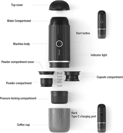 Compact Espresso Coffee Maker – Portable Mini Coffee Machine for Home, Office & Travel